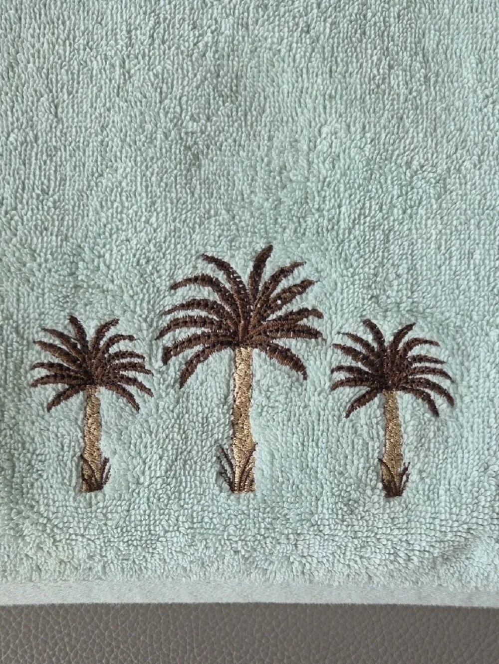 Sage Island Spa Palm Tree Embroidered Towel Set - Seafoam